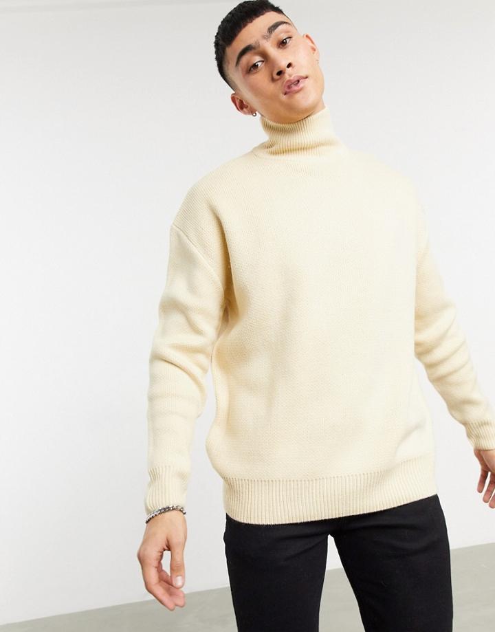 Pull & Bear Textured Turtleneck Sweater In Beige-neutral