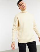 Pull & Bear Textured Turtleneck Sweater In Beige-neutral