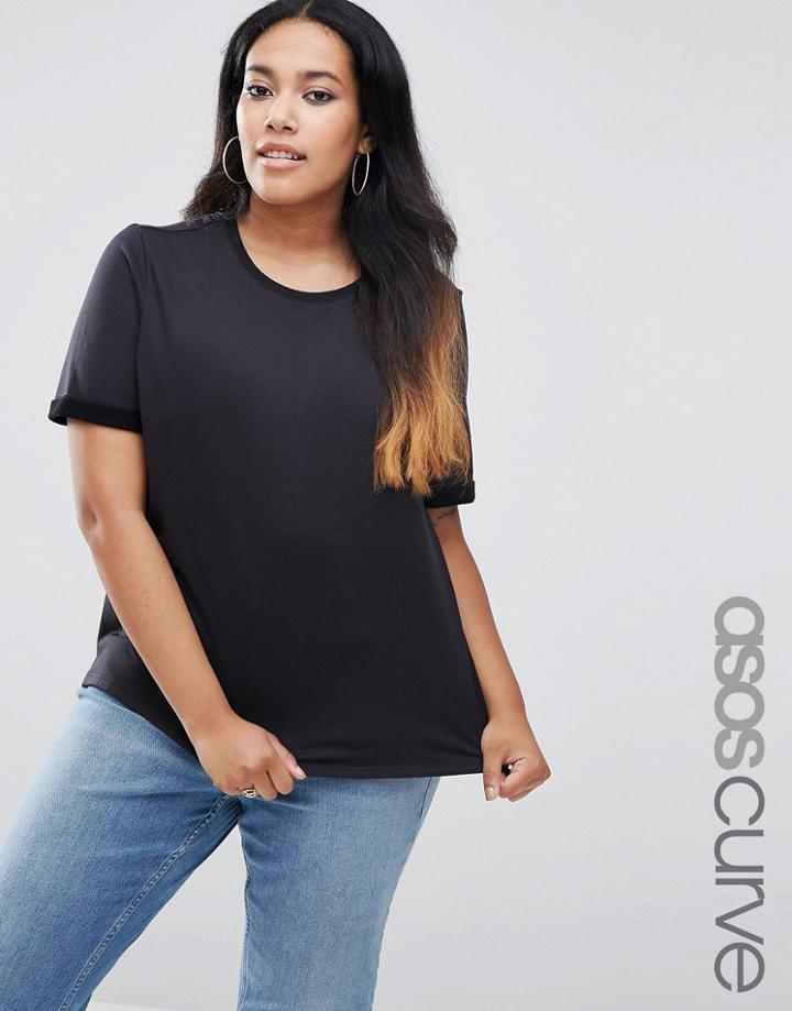 Asos Curve Lightweight Knitted Loop Back Sweatshirt - Black