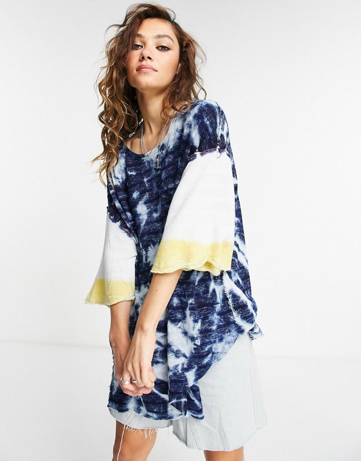 We The Free By Free People Blue Relaxed T-shirt In Washed Stripe-blues
