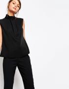 Closet High Neck Blouse With Folded Neck Detail - Black