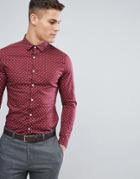 Asos Smart Skinny Ditsy Print Shirt In Red - Red