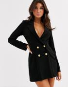 Asos Design Glam Double Breasted Jersey Blazer - Black