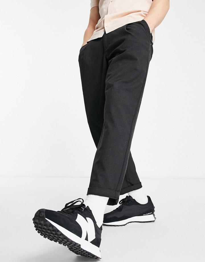 Jack & Jones Intelligence Wide Crop Pants In Charcoal Houndstooth-gray
