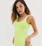 Monki Scoop Neck Bubble Swimsuit In Light Green