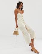 Asos Design Bandeau Button Front Jumpsuit With Pockets-beige
