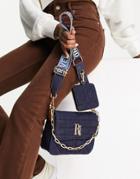 River Island Quilted Denim Double Cross Body Bag In Navy
