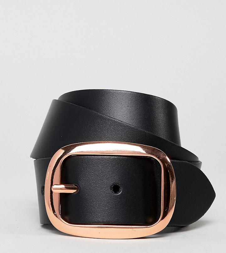 Asos Design Leather Jeans Belt With Rose Gold Buckle - Black