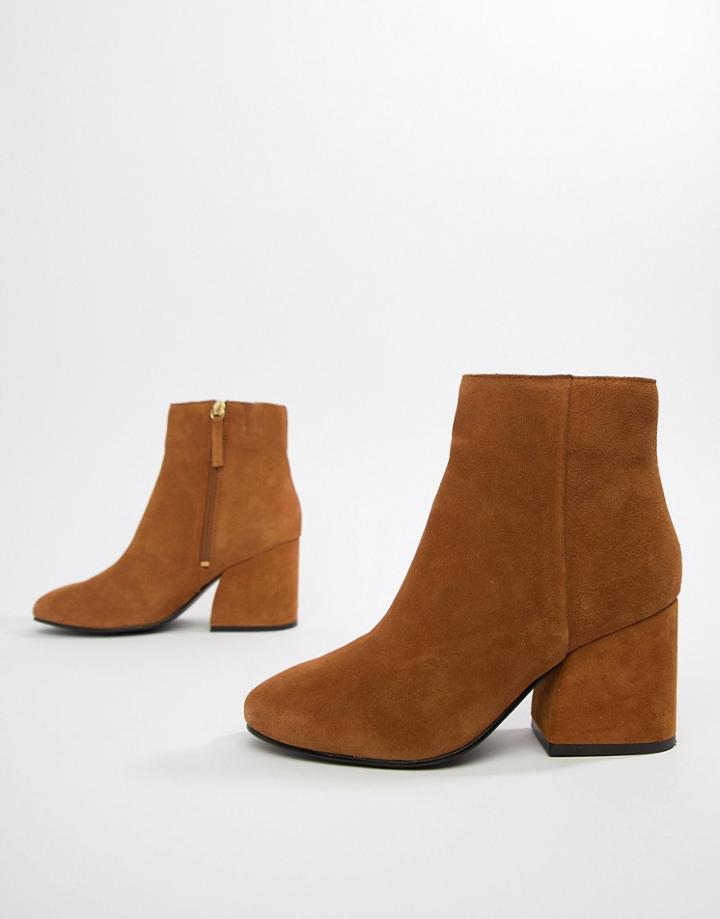 Pull & Bear Suede Block Heeled Boot - Beige
