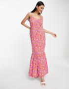 Vila Cami Maxi Dress In Bright Abstract Print-pink