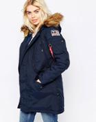 Alpha Industries Polar Jacket With Faux Fur Hood - Blue