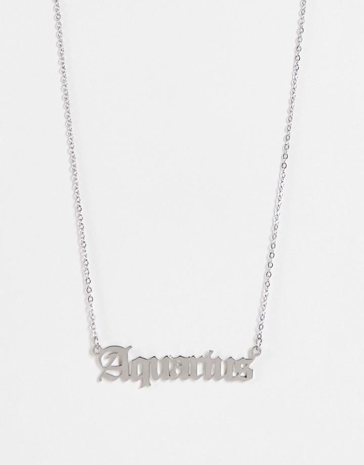 Designb London Aquarius Stainless Steel Starsign Necklace In Silver