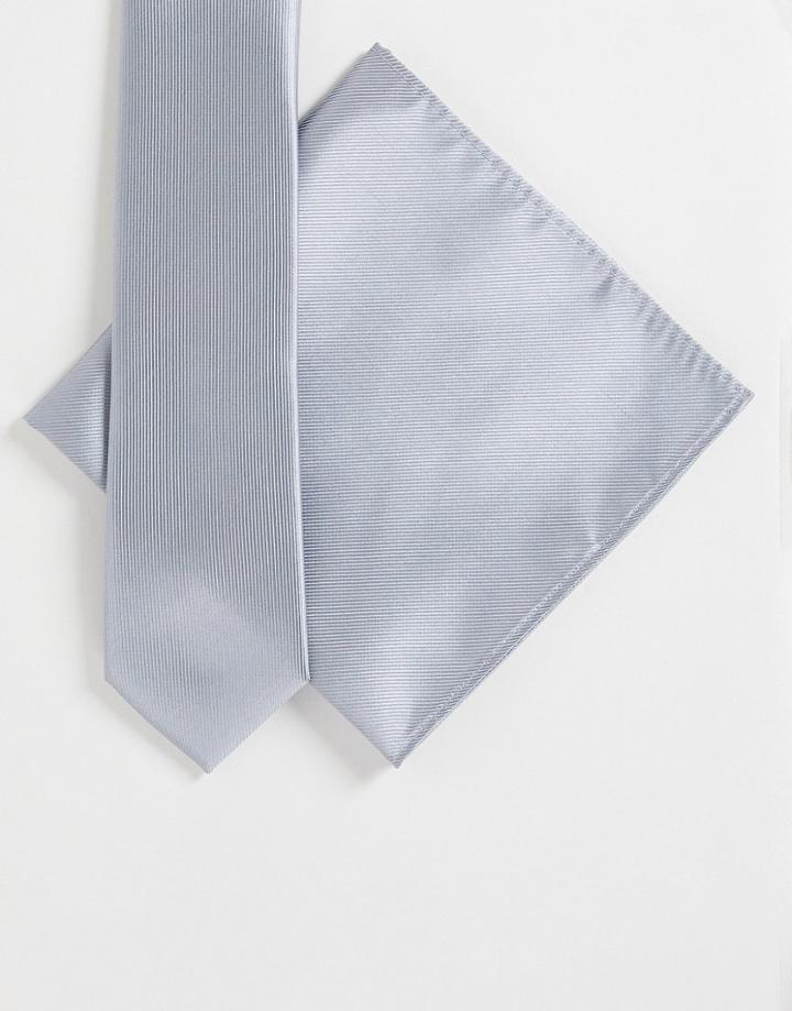 Gianni Feraud Tie And Pocket Square In Silver