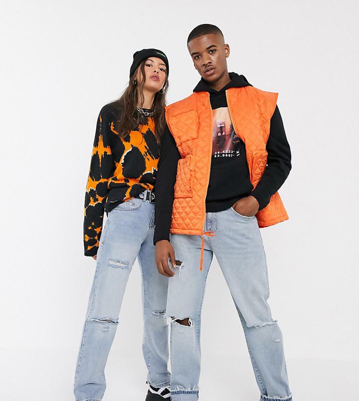 Collusion Unisex 90s Fit Straight Leg Jeans With Rips-blue