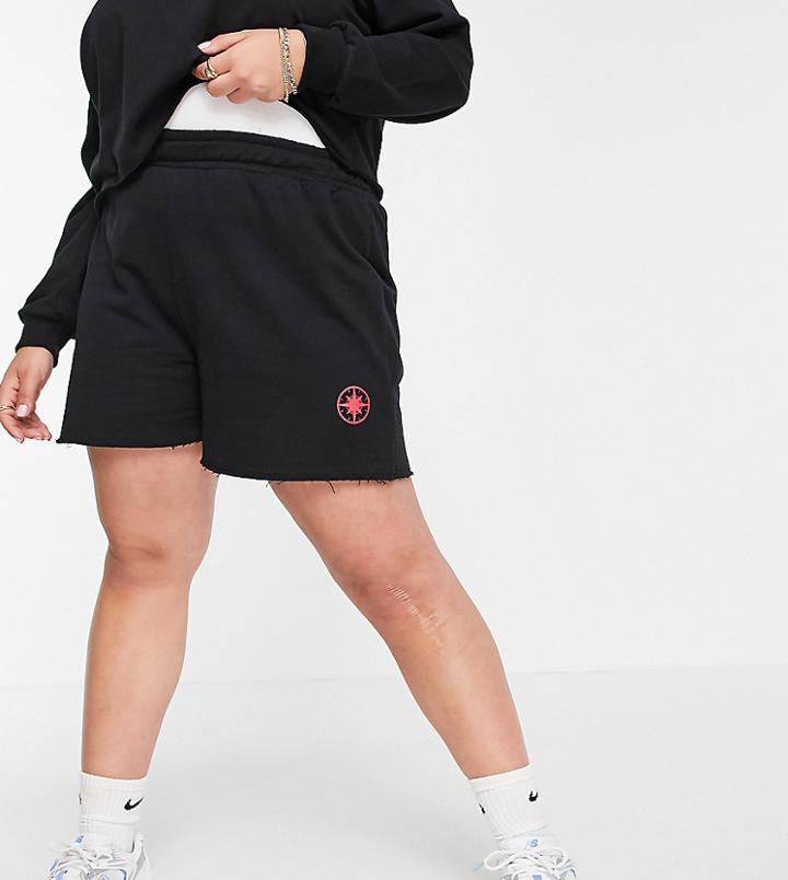 Threadbare Curve Graphic Sweat Shorts In Black - Part Of A Set