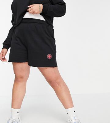 Threadbare Curve Graphic Sweat Shorts In Black - Part Of A Set