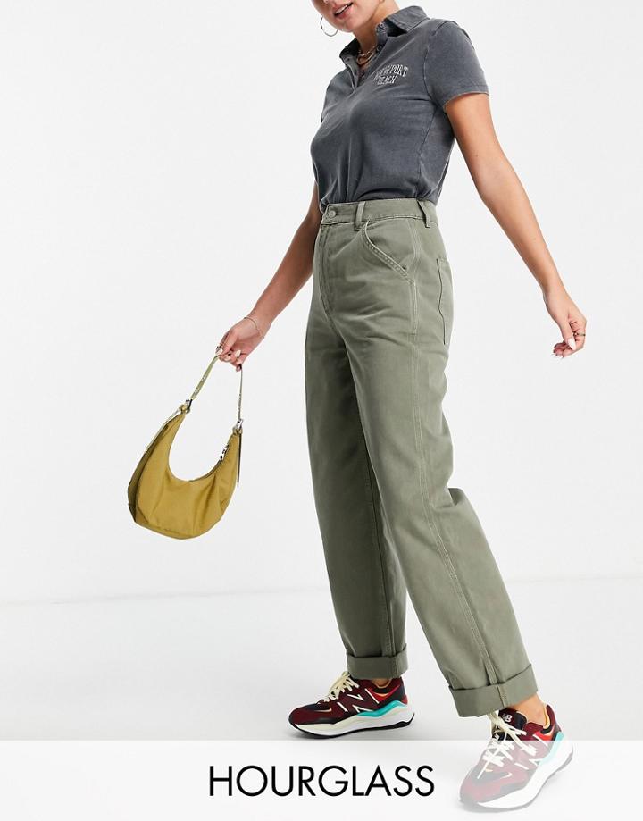 Asos Design Hourglass Slouchy Chino Pant In Khaki-green