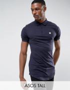 Le Breve Tall Curved Hem Polo With Back Panelling - Navy