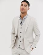 Asos Design Wedding Skinny Suit Jacket In Taupe Cross Hatch-beige