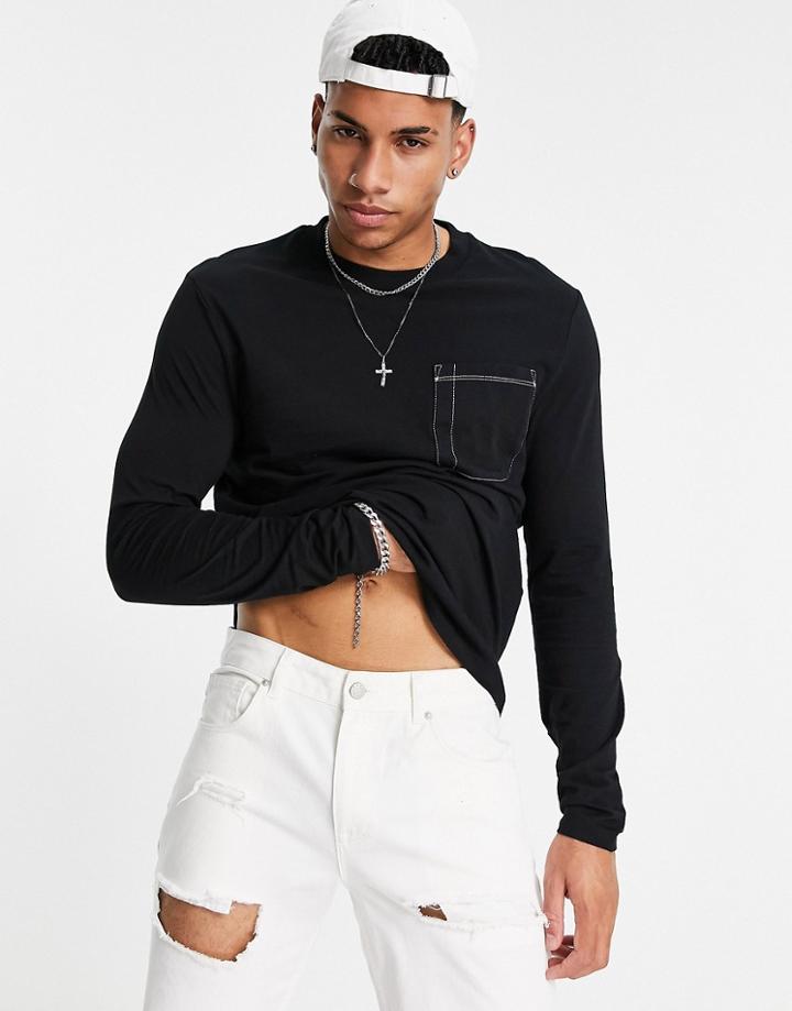 Asos Design Long Sleeve T-shirt With Pocket Detail In Black