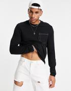 Asos Design Long Sleeve T-shirt With Pocket Detail In Black