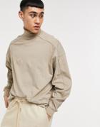 Asos Design Oversized High Neck Top With Seam Detail In Beige-neutral