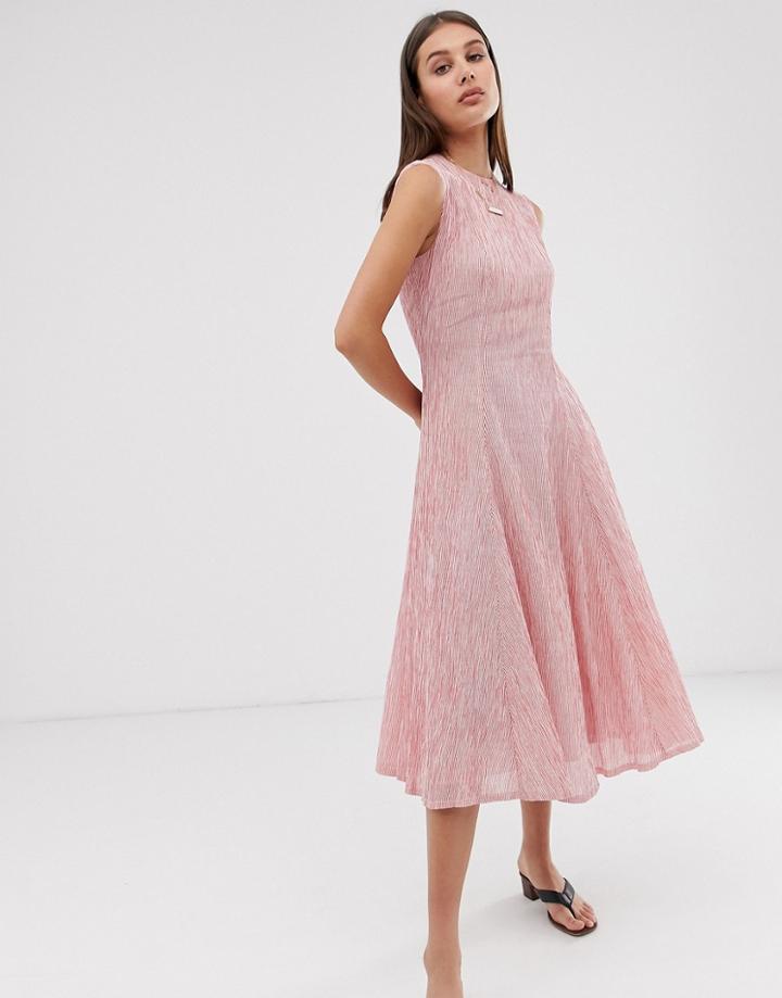 Asos White Stripe Sleeveless Midi Dress With Seam Detail - Red