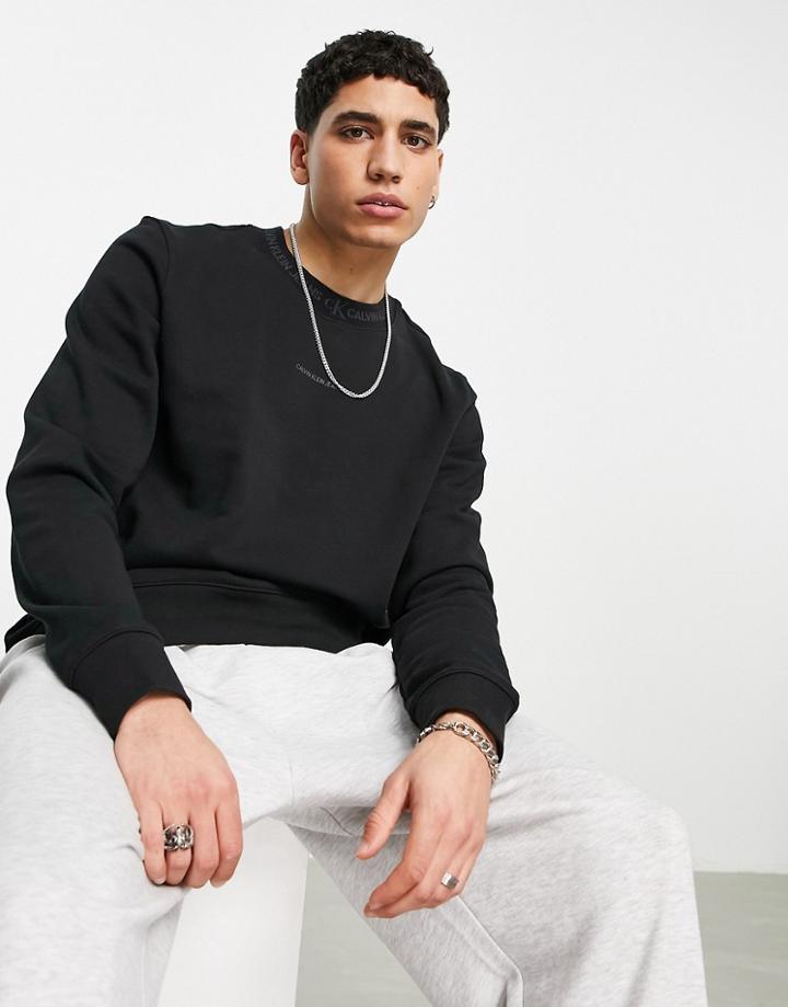 Calvin Klein Jeans Jacquard Neck Logo Sweatshirt In Black