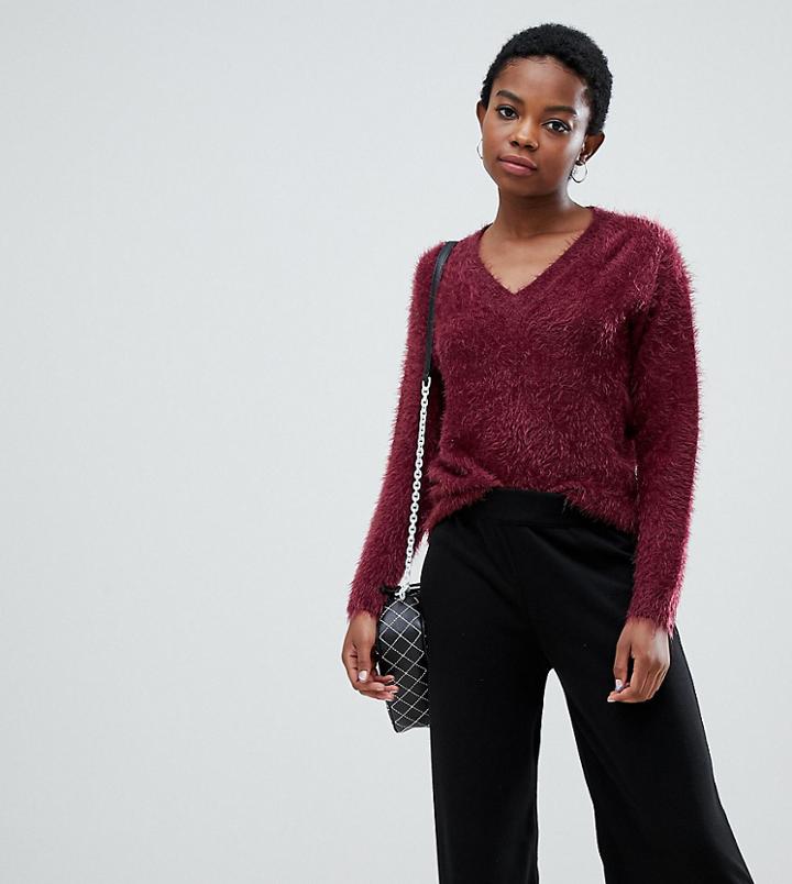 Noisy May Petite Fluffy Knit Sweater - Red