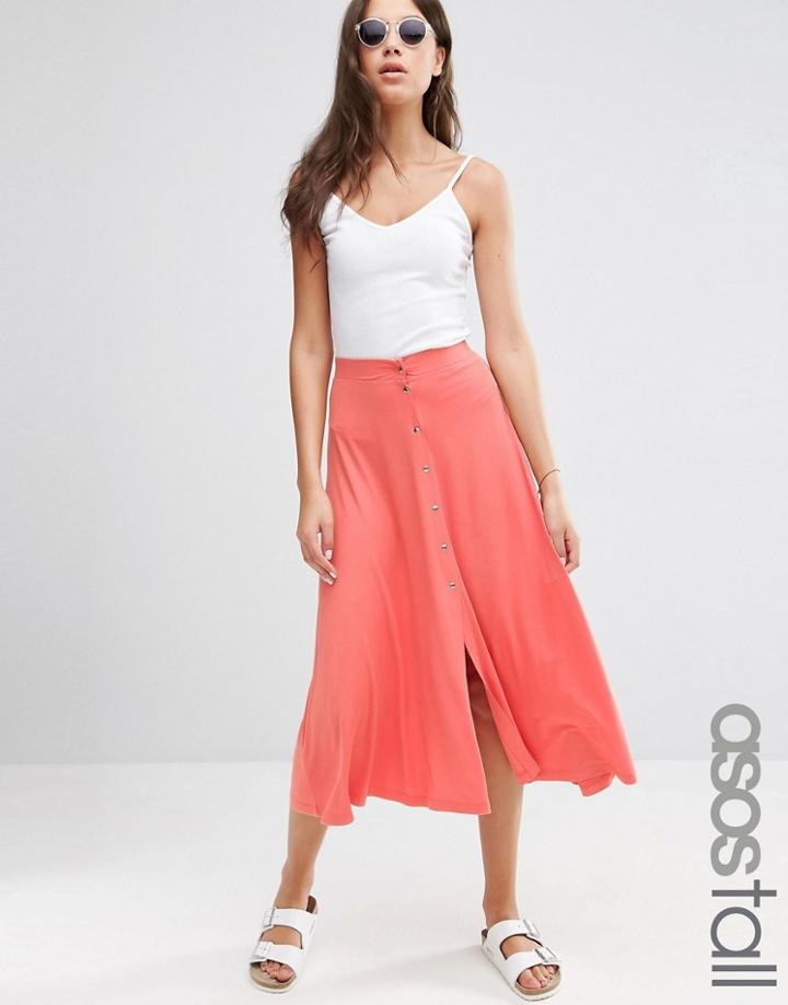 Asos Tall Button Through Midi Skirt - Coral