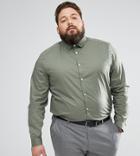 Asos Plus Stretch Slim Shirt In Khaki - Green