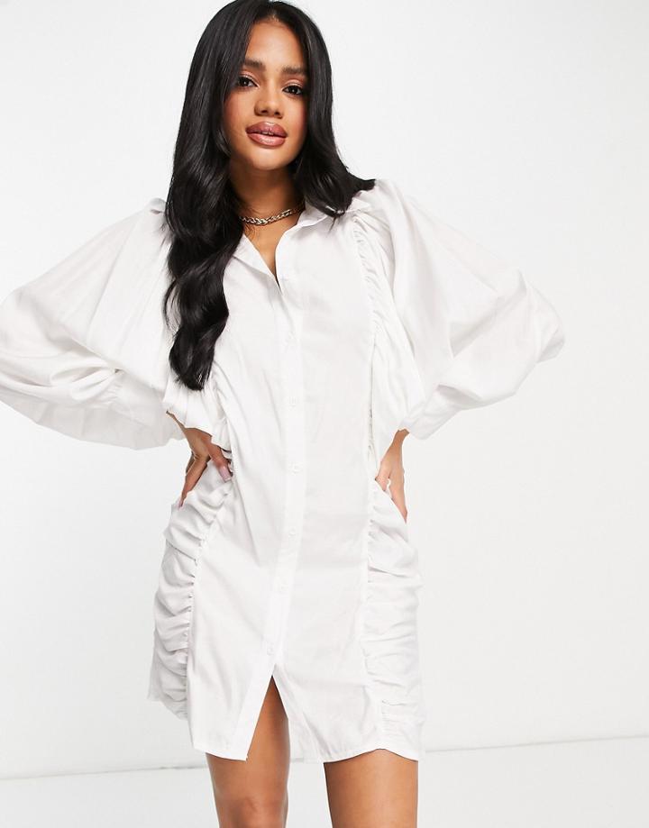Ax Paris Ruched Side Shirt Dress In White