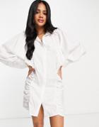 Ax Paris Ruched Side Shirt Dress In White