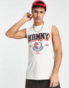 Asos Design Relaxed Tank Top In White With Varsity Chest Print