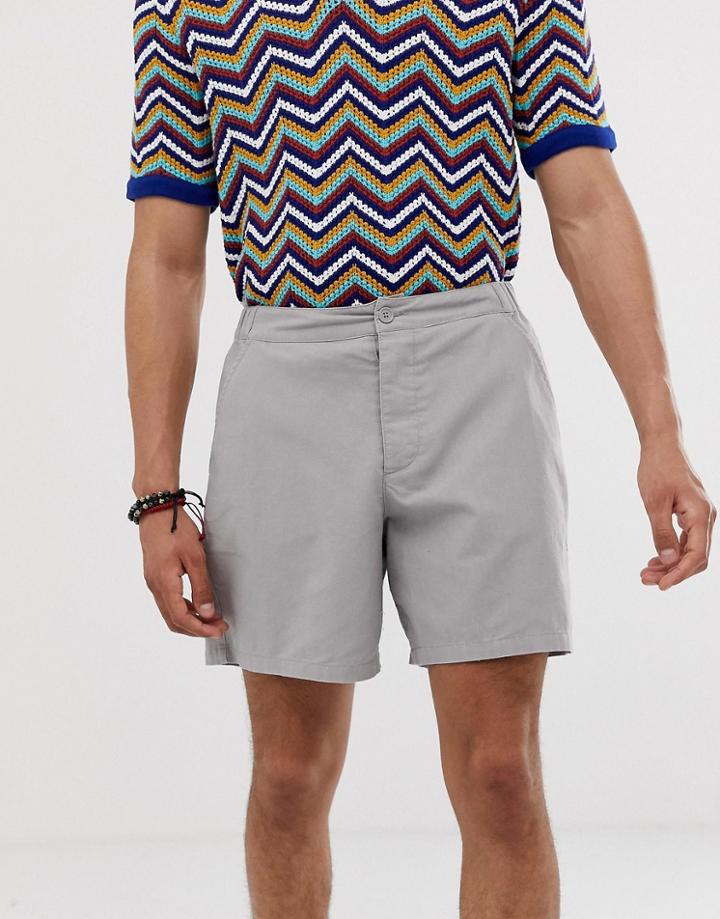 Asos Design Slim Shorts In Gray Linen Mix With Heavy Wash - Gray