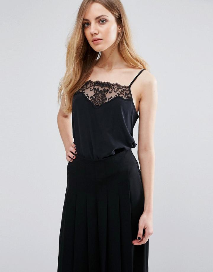 Selected Caro Cut Out Back Top - Black