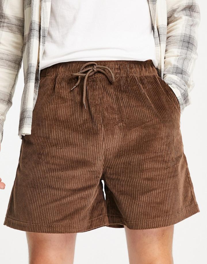 Asos Design Wide Fit Shorts In Dark Brown Cord