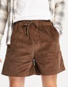 Asos Design Wide Fit Shorts In Dark Brown Cord