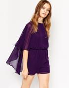 Asos Woven Cape Romper With Flutter Sleeves - Crystal Purple
