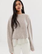 Weekday Ribbed Knitted Sweater In Beige - Beige