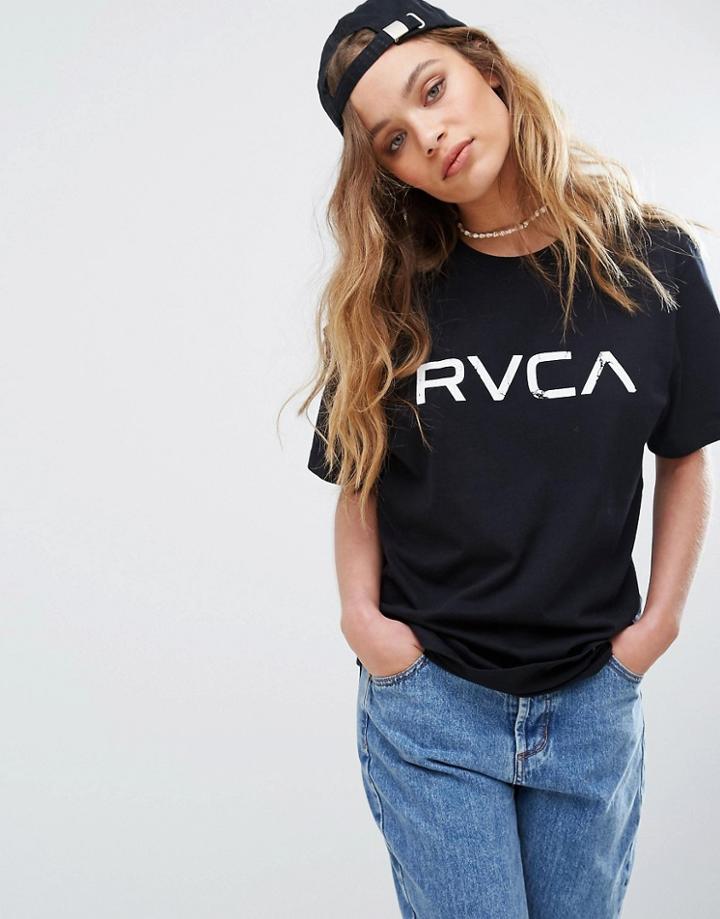 Rvca Oversized Boyfriend T-shirt With Logo Print - Black