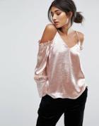 J.o.a Cold Shoulder Cami Top With Ruffle Shoulder Details - Pink