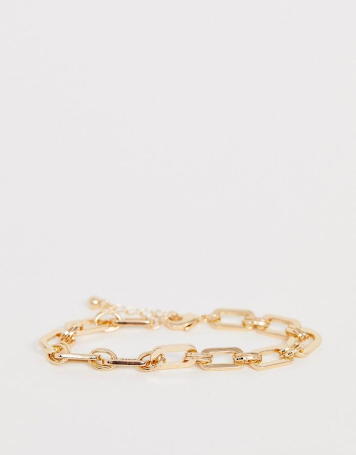 Asos Design Bracelet In Square Open Link Chain In Gold Tone - Gold