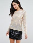 Endless Rose Long Sleeve Geometric Embellished Top - Gold