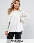 Asos Curve Boucle Jacket With Fringe Detail - Cream