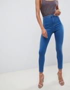 Asos Design Rivington High Waisted Jeggings In Mid Stonewash Blue - Blue