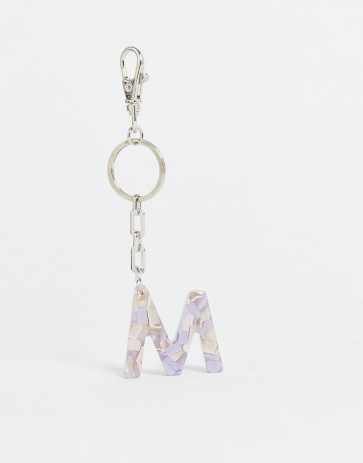 Asos Design Personalized M Bag Charm In Lilac Marble-purple