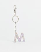 Asos Design Personalized M Bag Charm In Lilac Marble-purple