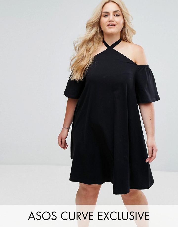 Asos Curve Halterneck Cold Shoulder Sundress - Black