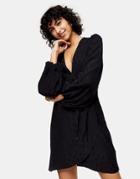 Topshop Jacquard Plunge Button Mini Dress In Black